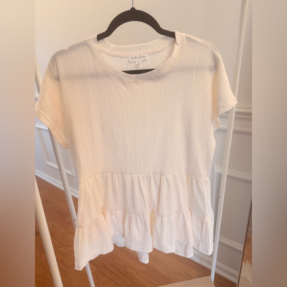 By the River White Textured Peplum Babydoll Top Size M
